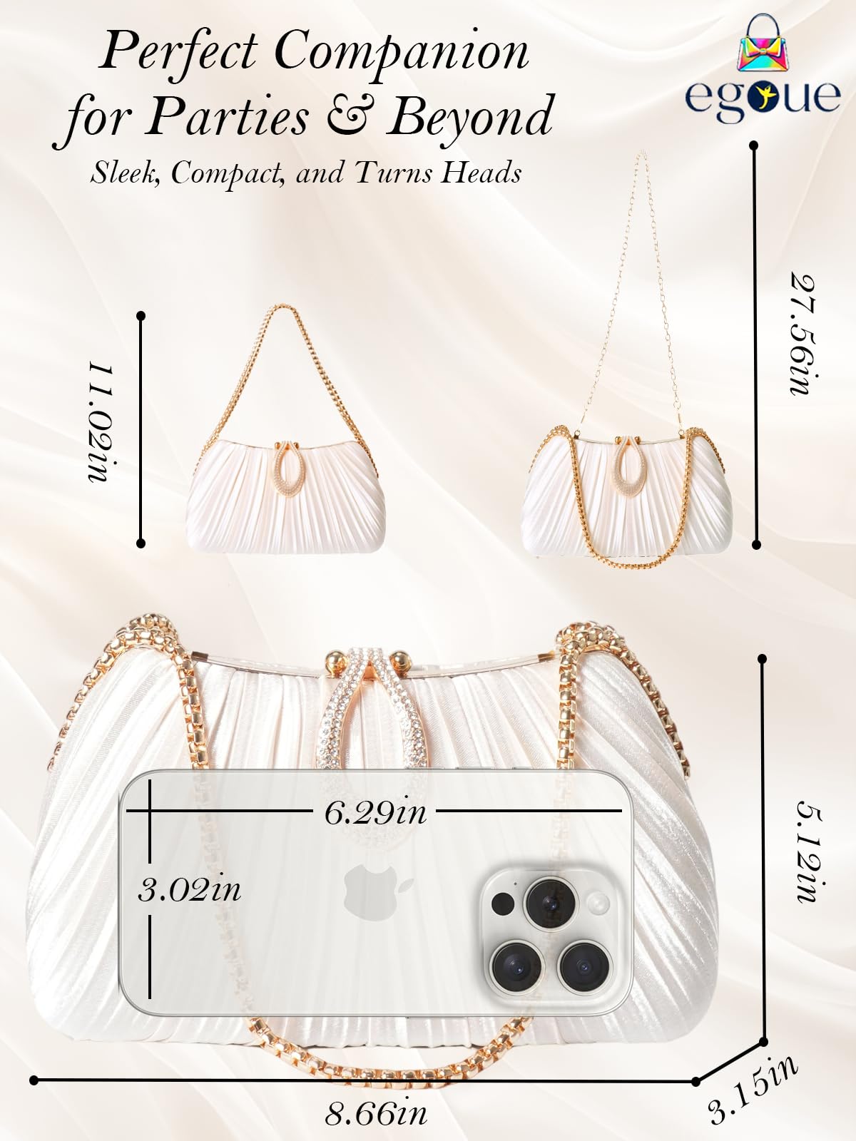Gold Clutch Purses for Women - Elegant Sparkling evening bags for Wedding Galas, Prom Nights, Cocktail Parties& Formal Events