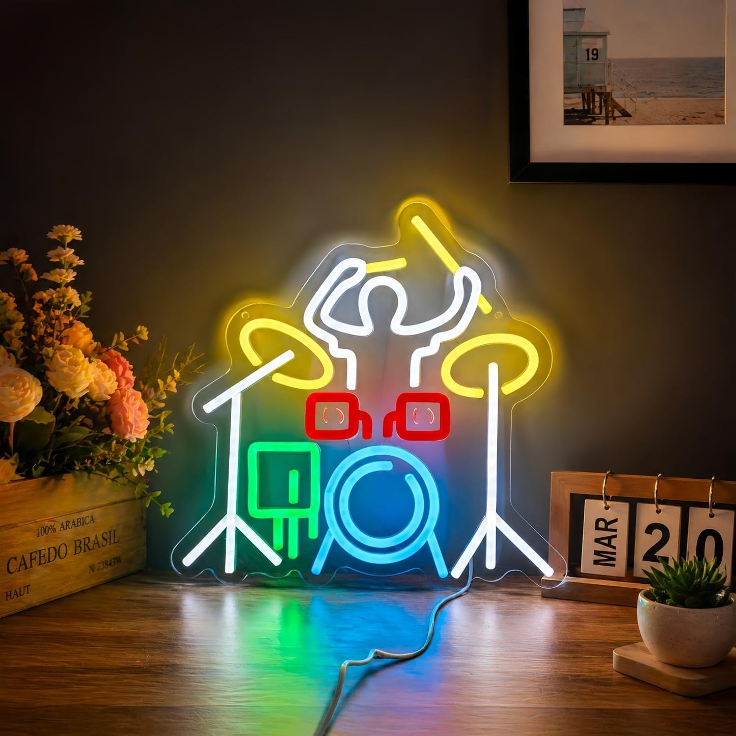 Drummer Neon Light Drum Band Player LED Light Suitable for Music Scene, Living Room, Bar and Party Decoration, Cool Gifts for Drummers