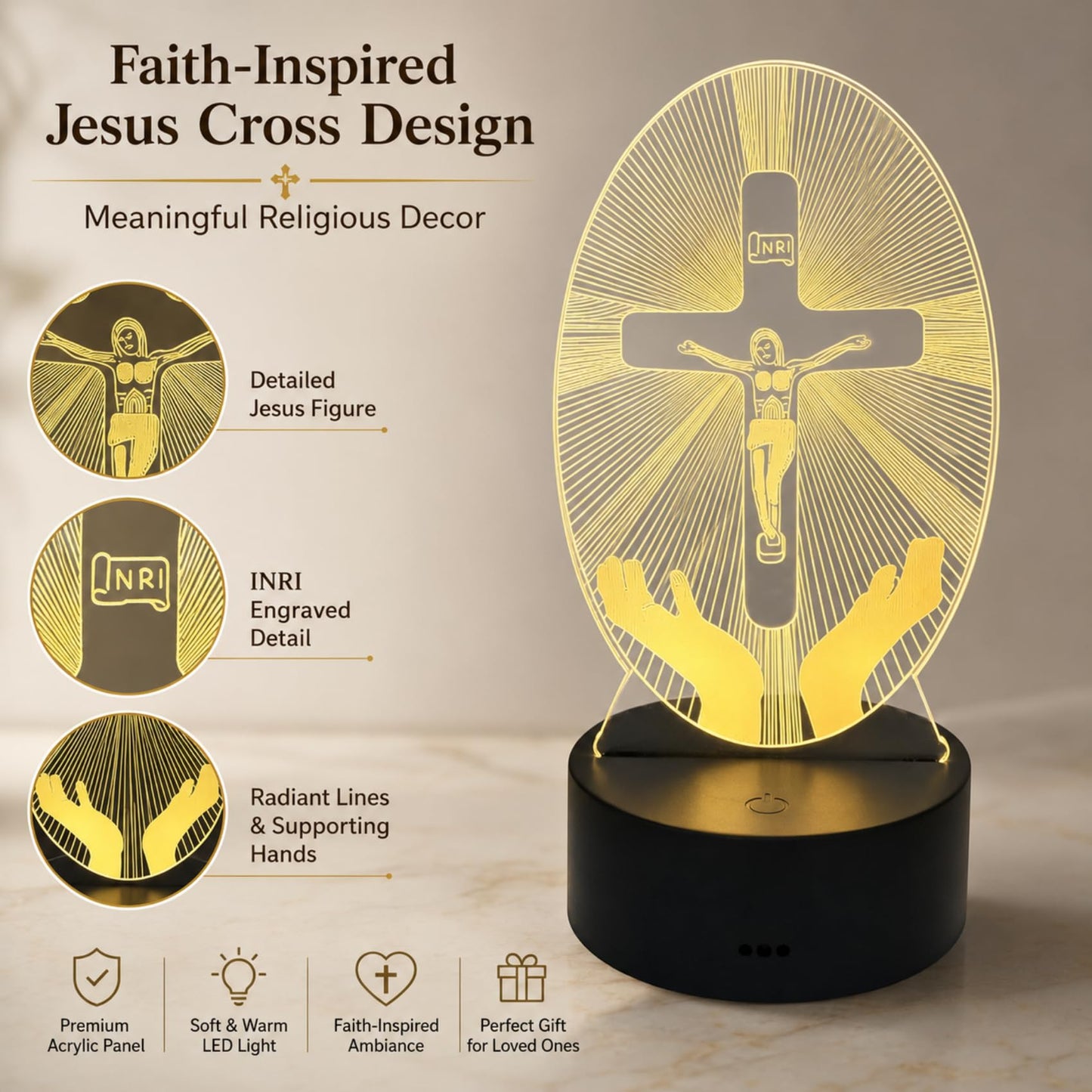 LJYIDAMY 3D Jesus Cross Night Light, Christian LED Illusion Lamp with Remote, USB Powered Religious Cross Lamp for Bedroom Prayer Room Decor, Christmas Christian Gifts for Men Women