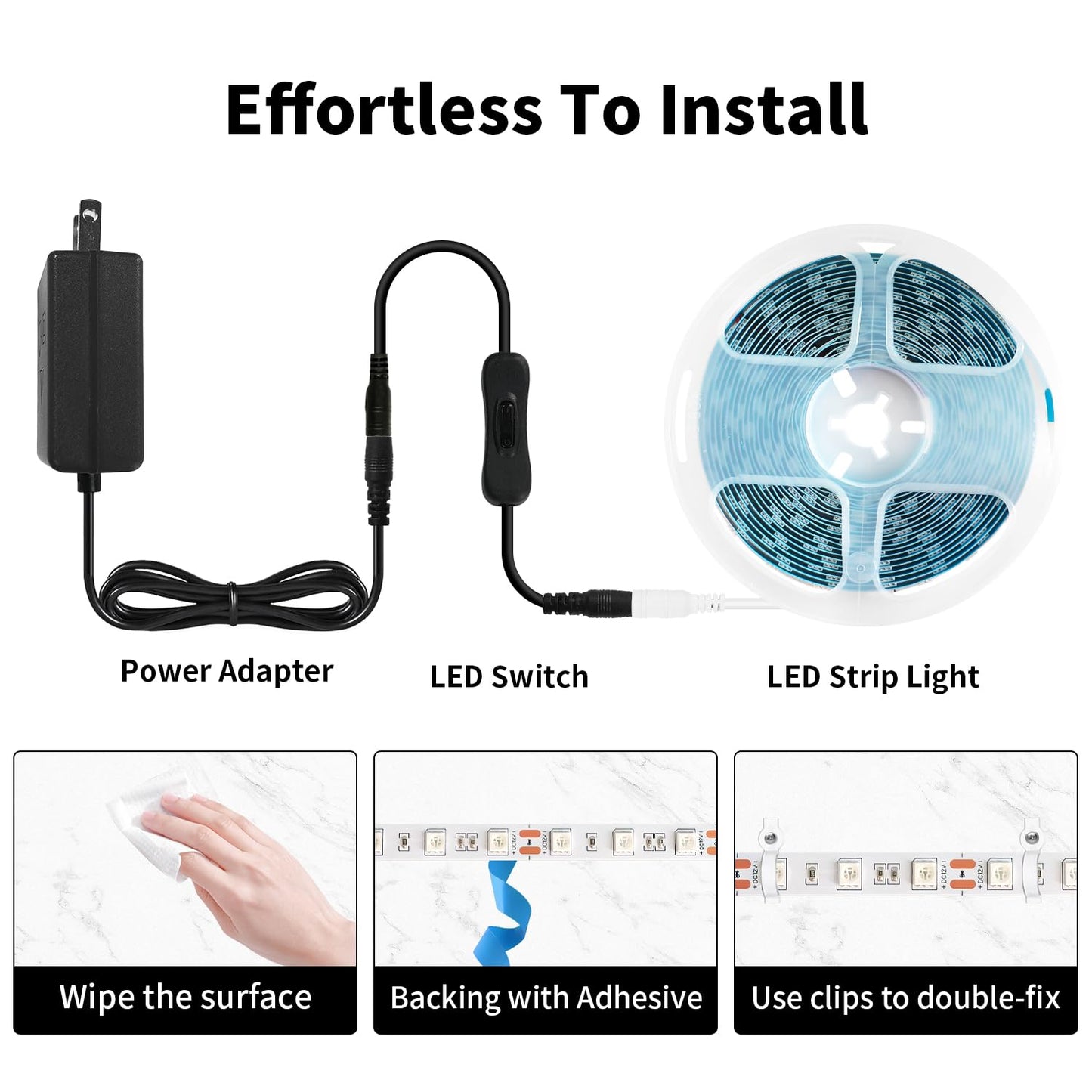 iNextStation 12V LED Strip Light Green, 16.4ft/5M SMD5050 LED Strip with Adapter & LED Switch, Flexible Cuttable LED Tape Light for Bedroom Kitchen Cabinet Bar Festival Home Indoor Decor