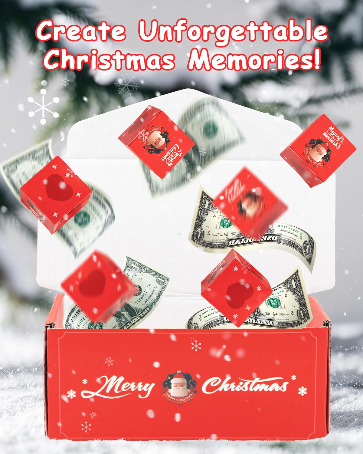 ASSRECT Exploding Gift Box - Christmas Surprise Box Pop Up with 12 Money Holders, Reusable Party Gift Box for Cash, Gifts, Xmas, Birthday, Party Supplies (Red)