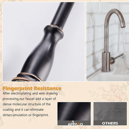 APPASO 3 Hole Kitchen Faucet with Pull Down Sprayer, Kitchen Faucets with Soap Dispenser, 3 Pieces Kitchen Sink Faucet with Separate Handle, Matte Black Kitchen Faucet 3 Hole, 218MB