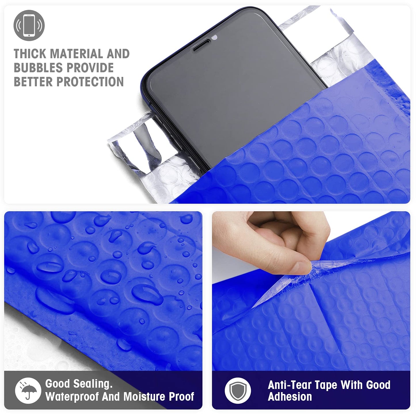 Metronic Bubble Mailers 4x8 Inch 50 Pack Royal Blue Waterproof Padded Envelopes Usable Size 4x7 Self Seal Adhesive Bubble Envelopes Padded Mailers for Small Business Shipping Envelopes for Jewelry