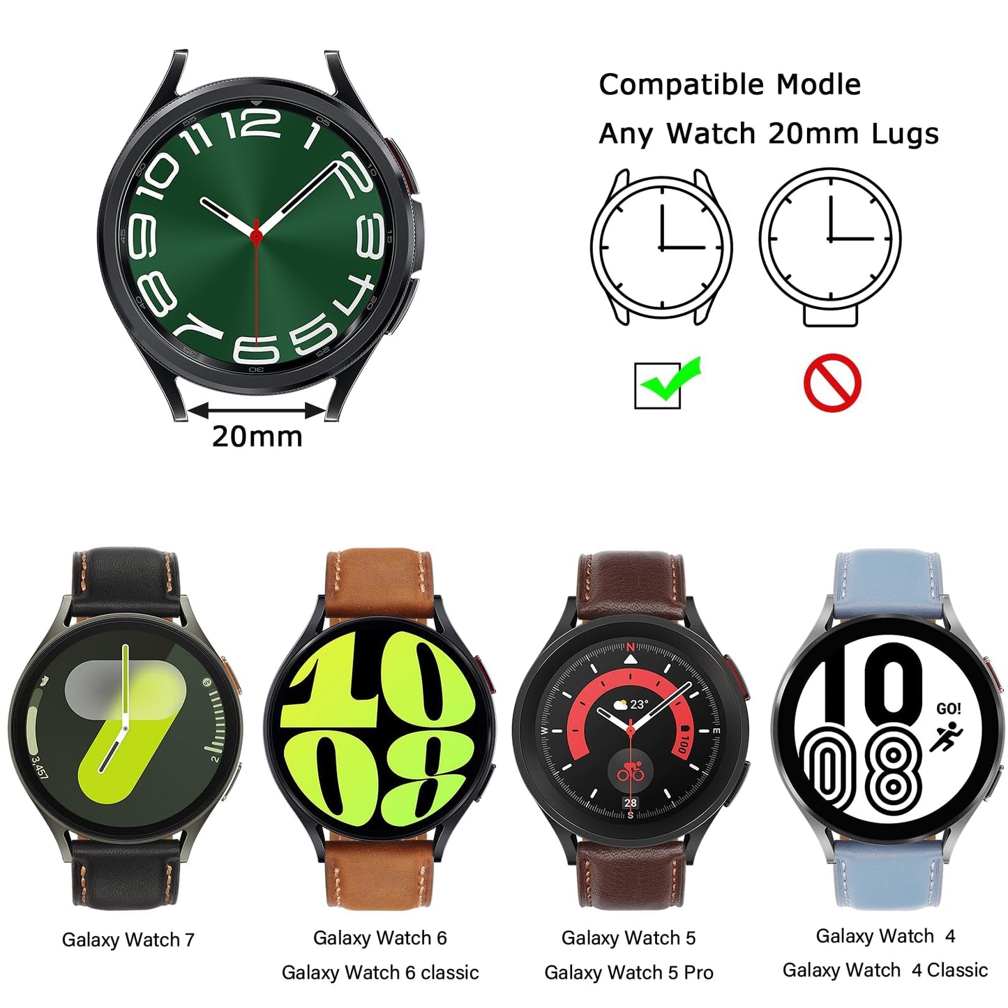Tasikar Leather Bands Compatible with Samsung Galaxy Watch 47mm 7/6/5/4 Band/Watch 6 Classic 43mm 47mm/Watch 5 Pro Band, Genuine Leather Strap for Galaxy Watch 4 Classic/Watch 3, Classic Brown