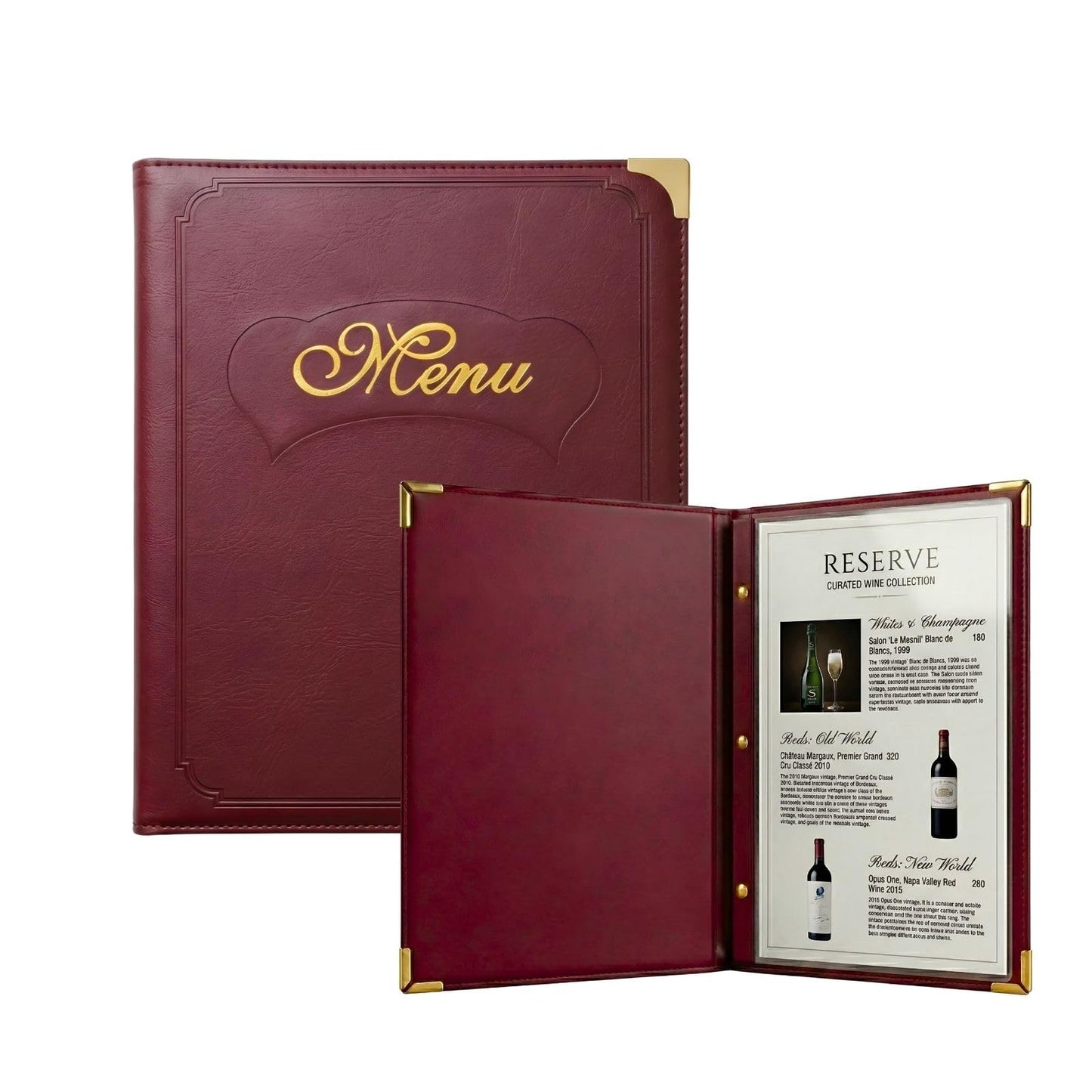 Premium Burgundy Faux Leather Menu Cover 2-Pack | Stylish & Durable 8.5 x 11 Inch | Restaurant Menu Books with 7 Pages (14 Views) | Perfect for Wine Lists, Cafes, Bars & Hotels