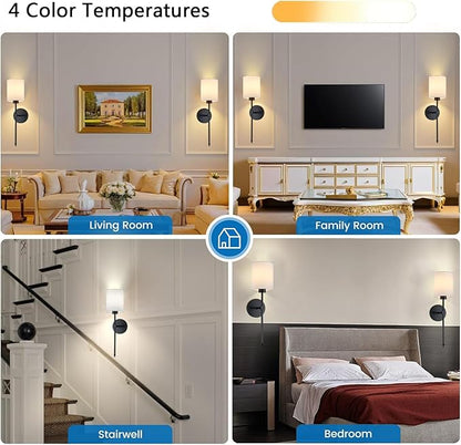Battery Operated Wall Sconce Set of 2, Black Cordless Rechargeable Wall Sconces with Dimmable LED Bulb and Remote, 13 Colors Wall Lights for Bedroom Living Room Hallway