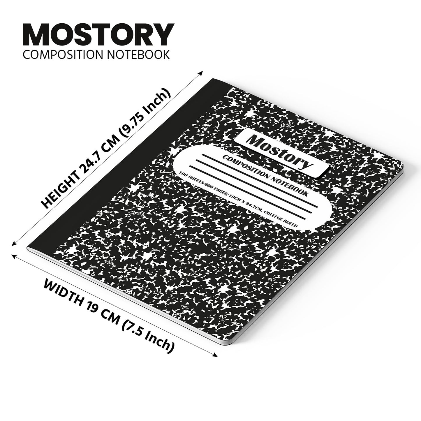 MOSTORY Pack of 10 Composition Notebook - College Ruled 200 Pages (100 Sheets), Size 7.5" x 9.75", Bulk School Supplies, Office, Bulk Notebooks for School, Writing Journal Notebook with Lined Paper