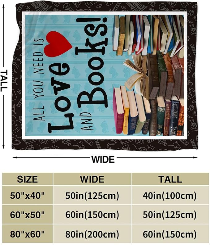 Book Blanket Decor Gifts for Book Lover Flannel Fleece Fuzzy Reading Throw Blanket Soft Warm Cozy Plush Book Blanket for Bed Couch Living Room Stuffed Decoration for Kids Adult 80"x60"