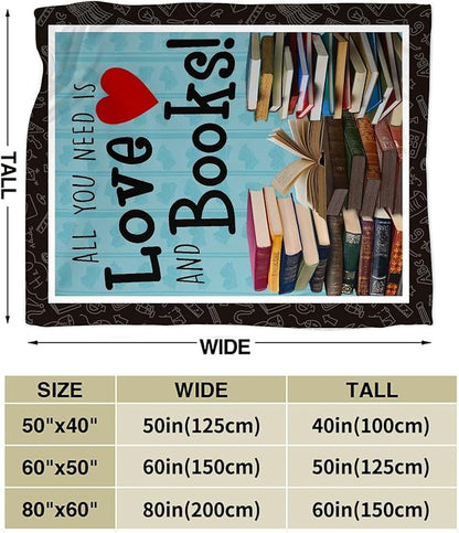 Book Blanket Decor Gifts for Book Lover Flannel Fleece Fuzzy Reading Throw Blanket Soft Warm Cozy Plush Book Blanket for Bed Couch Living Room Stuffed Decoration for Kids Adult 80"x60"
