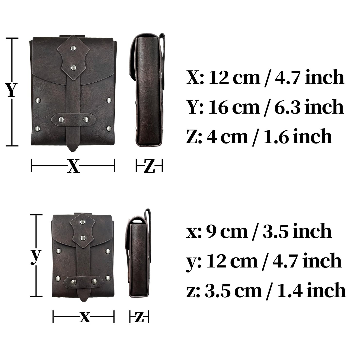 HiiFeuer 4 PCs Medieval Alchemy Belt Costume, Fantasy Faux Leather Wizard Potion Holder Belt with 4 Cork Vials and Belt Bag (Brown A)