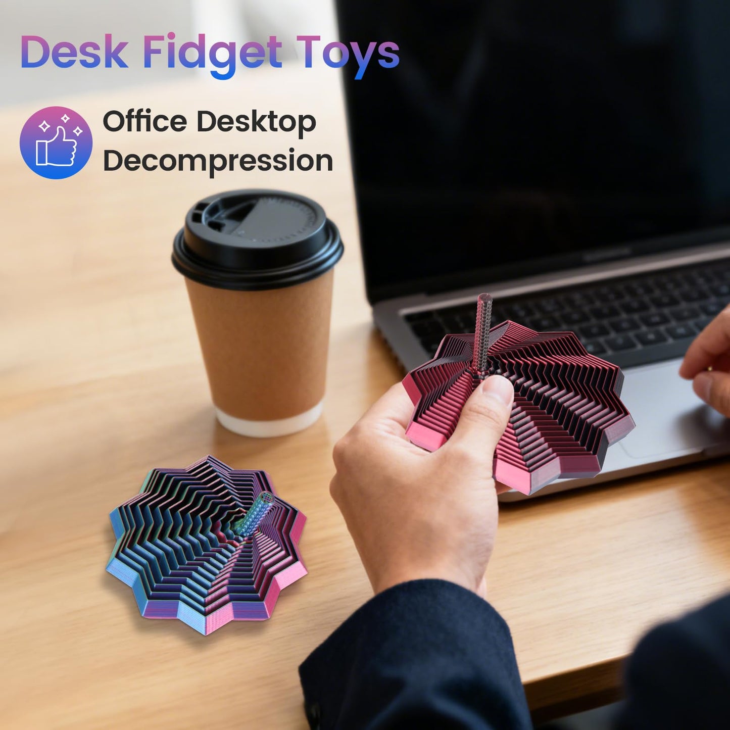 2 PCS 3D Printed Sensory Fidget Star with Handles, Colorful Fractal Expanded Fidgets Hexagon Whirling Spiral Star Shaped Toys for Office Desktop Decompression Toys Stress Relief Whirling Spiral