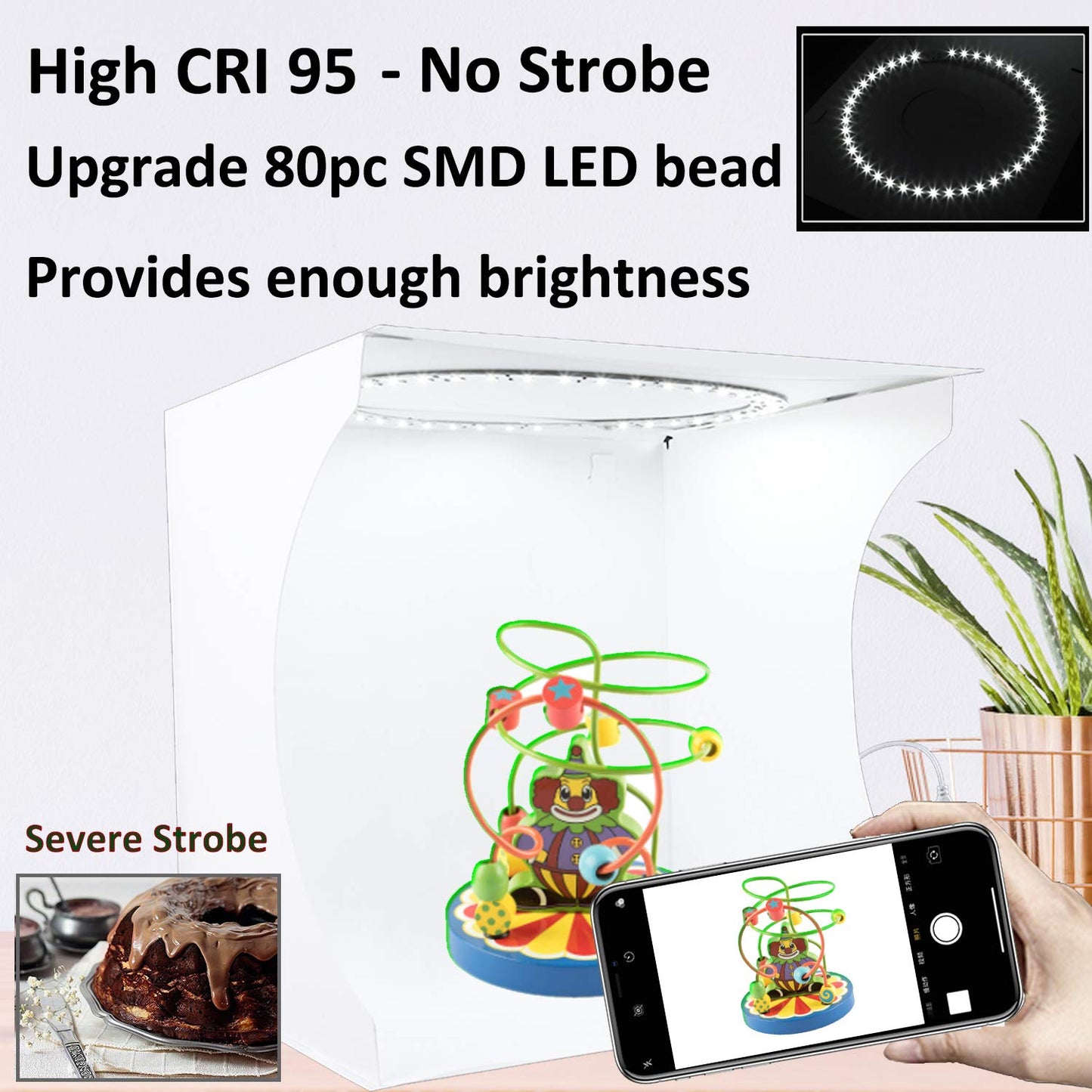 Photo Studio Light Box Kit 12x12 Inch, Folding Lightbox for Small Product Photography, 128 LED Adjustable Lighting, Portable Shooting Tent with 3 Light Colors & 6 Backgrounds