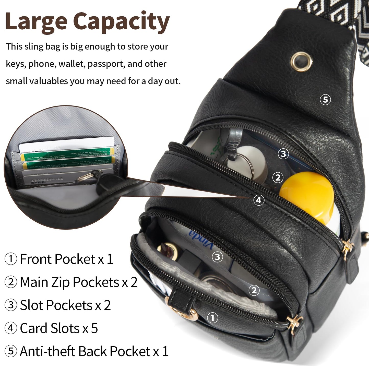 OSOCE Crossbody Bags for Women Sling Bag Anti Theft PU Leather Travel Chest Purse Small Adjustable Strap Fits Large Phone