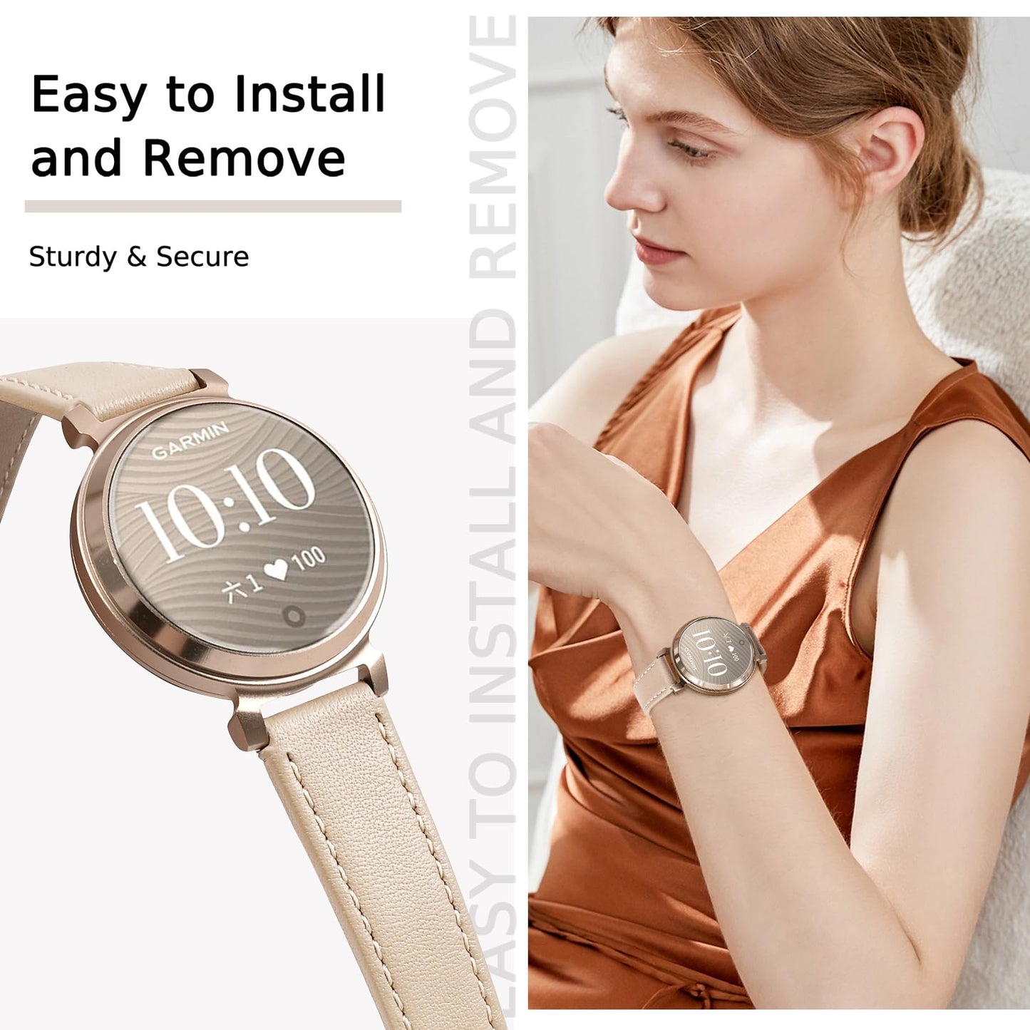 Leather Bands Compatible with Garmin Lily 2, 14mm Top Grain Soft Loop Straps Quick Release Replacement Adjustable Wristband for Lily 2 Classic/Active Smart Watch Accessory for Grace Women