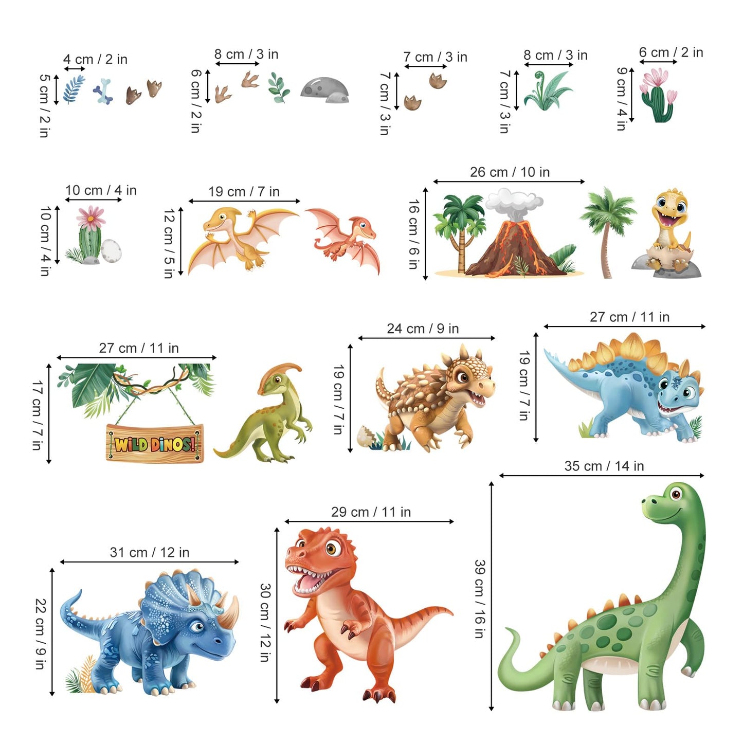 wondever 3D Dinosaur Wall Stickers Tropical Animal Dino Volcano Plants Peel and Stick Wall Art Decals for Baby Nursery Kids Bedroom Playroom