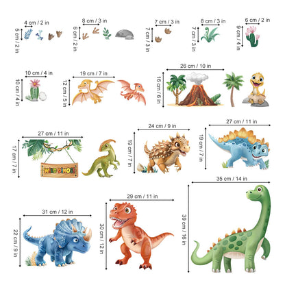 wondever 3D Dinosaur Wall Stickers Tropical Animal Dino Volcano Plants Peel and Stick Wall Art Decals for Baby Nursery Kids Bedroom Playroom