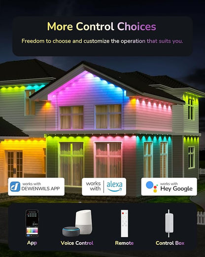 EDISHINE 60ft Permanent Outdoor Christmas Lights for House, 40 LED Eave Light with App/Remote, IP67 Smart RGB+IC+Warm/Cool White Holiday Light with 50 Scene Modes, Work with Alexa Google Assistant