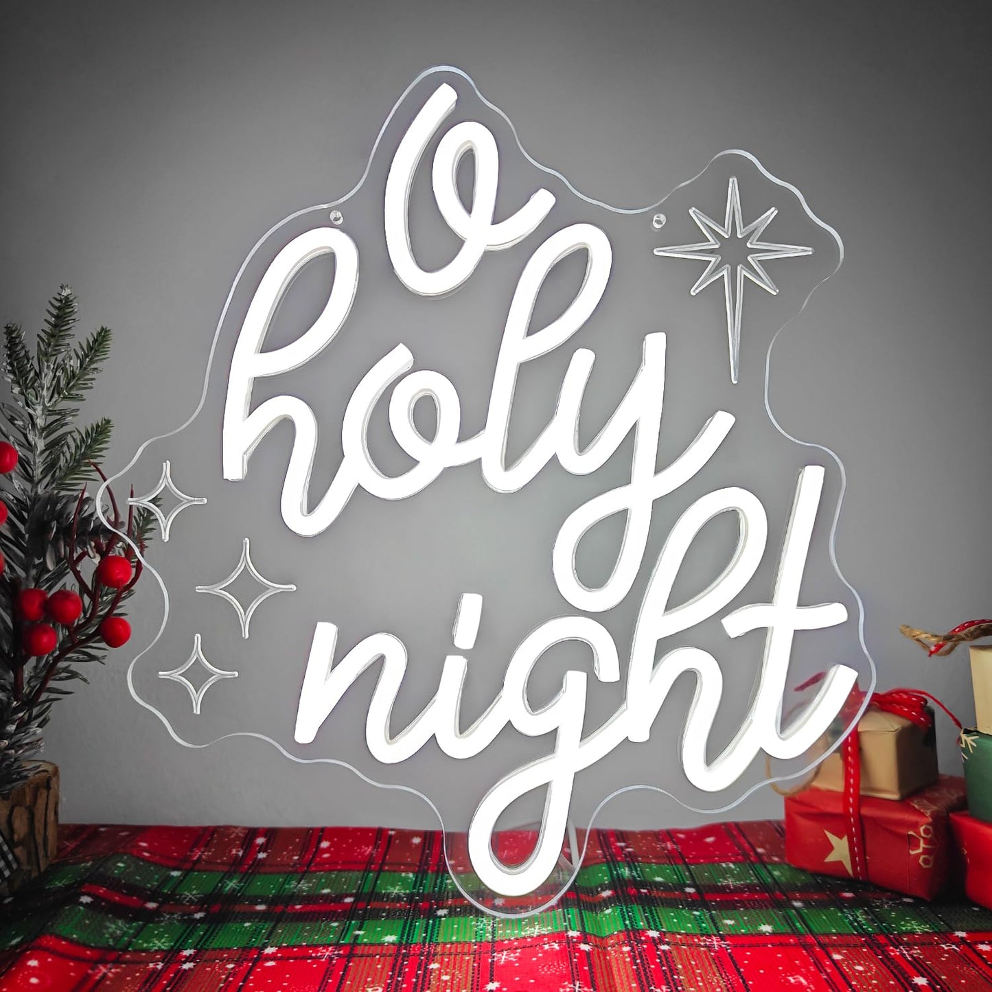 Jeanchrl O Holy Night Neon Sign Christmas Jesus Decorations LED Lights for Wall USB Powered Christian Christmas Neon Light Sign Winter Light Up Sign for Party Bedroom Kitchen O Holy Night Decor