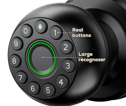 Pulido Fingerprint Door Lock | App Available But Not Required | Keypad Door Knob with Real Buttons | Smart Fingerprint Door Knob for Bedroom, Office, Apartment