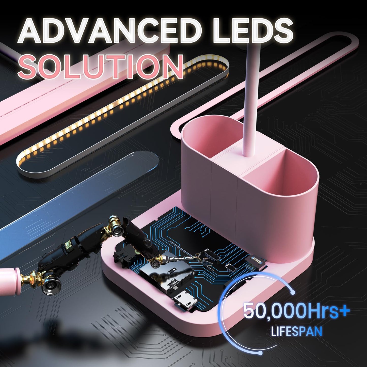 AXX Pink Desk Lamp for Home Office, Cute Table Lights for Bedrooms, Kawaii, Dimmable LED, Flexible Gooseneck, Pen Holder, Touch Control, Room College Dorm Essentials for Teen Girls Kids