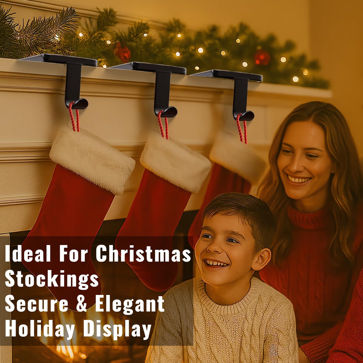 Btanadi Stocking Holders for Mantle Set of 6, Metal Christmas Stocking Holder, Heavy Duty Stocking Hangers with Non-Slip Protective Pad, Mantle Garland Hanger for | TV Stand | Staircase | Dresser