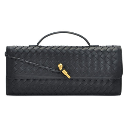 NEWBELLA Women's Handmade Woven Clutch Purse - PU Leather Crossbody Bag for Evening & Casual, Adjustable Shoulder Strap Fashion Handbag (Black)