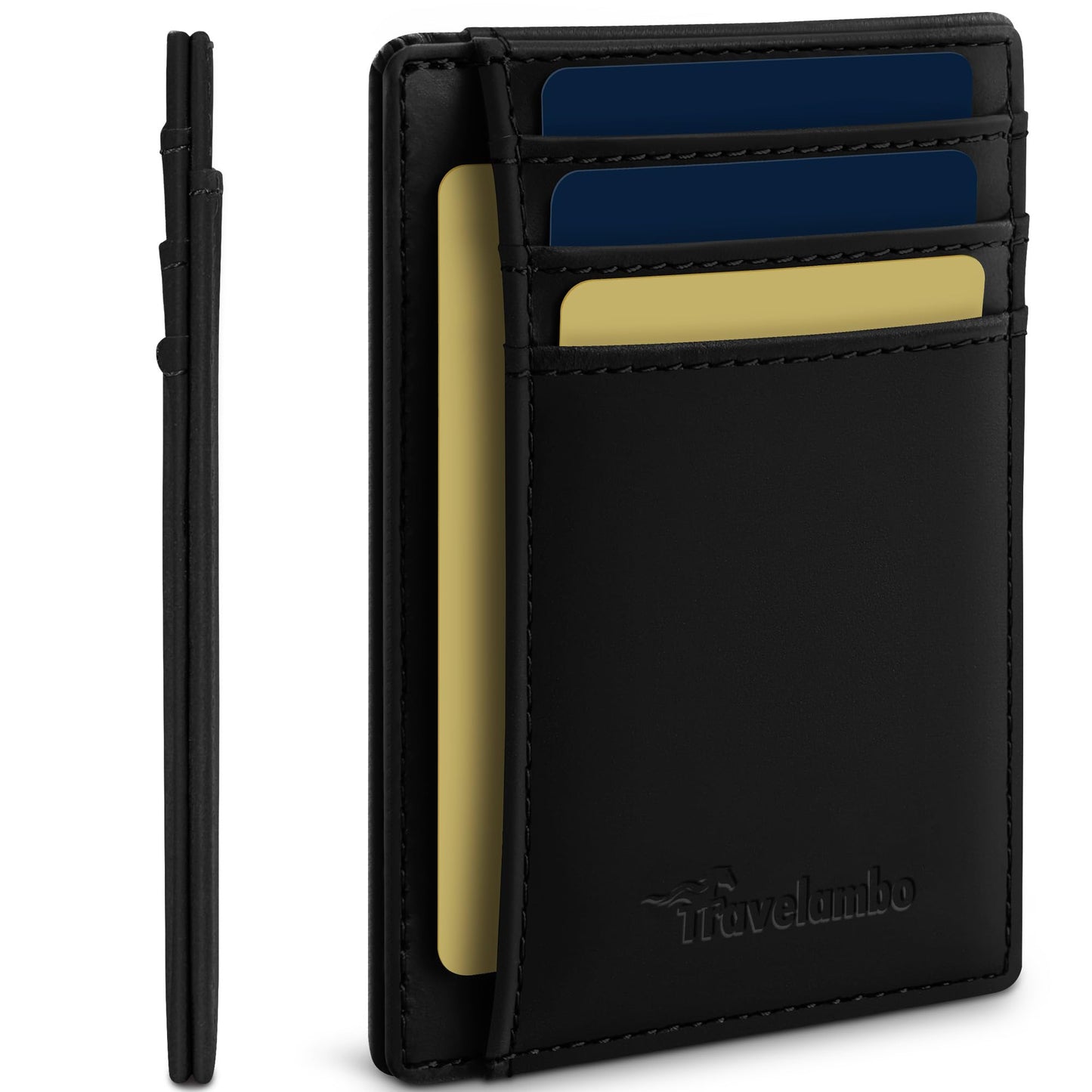 Travelambo 100% Genuine Leather Wallet for Men and Women, Slim Minimalist RFID Blocking Front Pocket Credit Card Holder with Gift Box