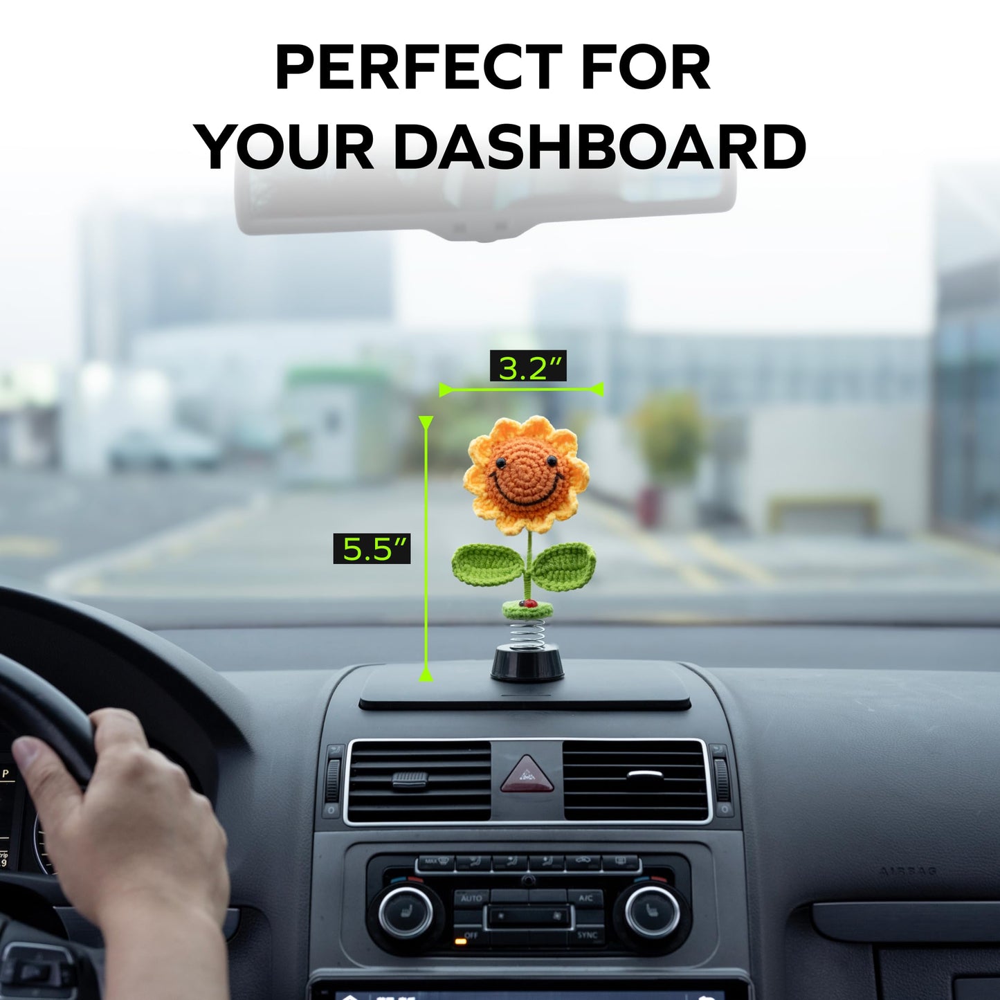 Aisle 3 Essentials Smiley Sunflower Bobblehead – Cute Dashboard & Desk Décor | Spring-Mounted Dancing Flower Ornament with Ladybug Accent | Cheerful Gift for Car, Office, or Home