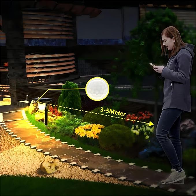 Super Bright Outdoor Solar Garden Lights Motion Sensor Pathway Light Landscape Lighting for Yard, IP65 Waterproof Solar Powered Porch Lights Walkway Lawn Patio Garden Decor