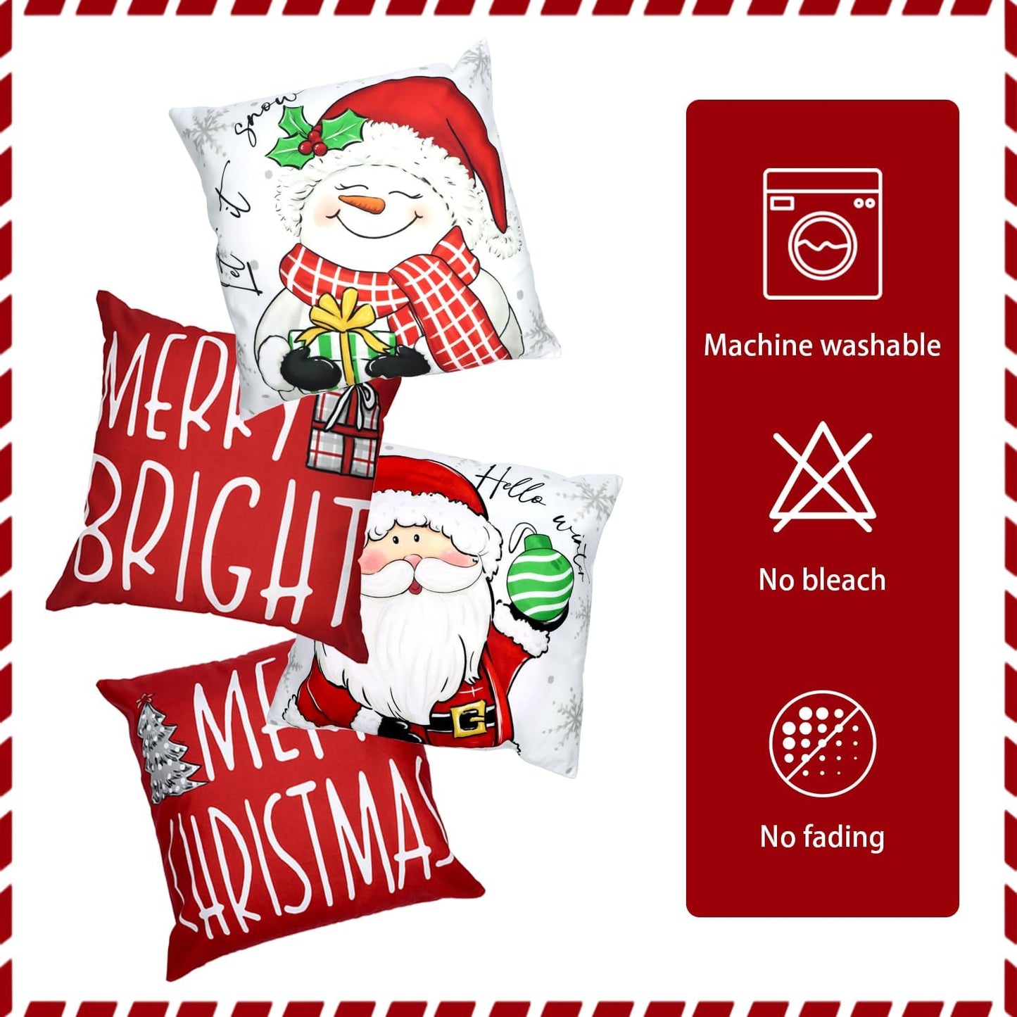 RidaaFri Christmas Pillow Covers 18x18 Inch Set of 4 Merry Christmas Red Throw Pillow Cases Winter Holiday Cushion Case Snowman Santa Claus Xmas Decorations for Home