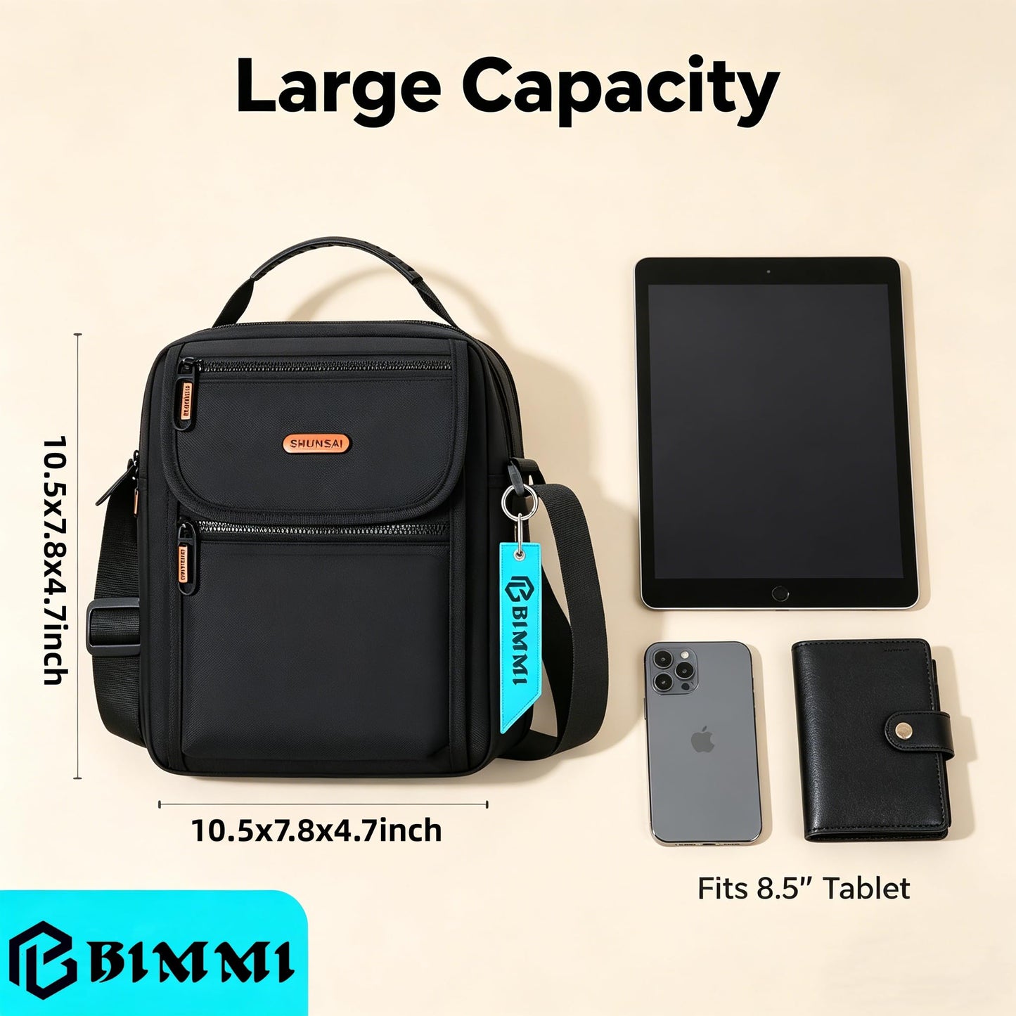 BIMMI Waterproof Messenger Bag for Men Casual Shoulder Crossbody Bag for Work and Travel - Small Handbag bags Man purse black