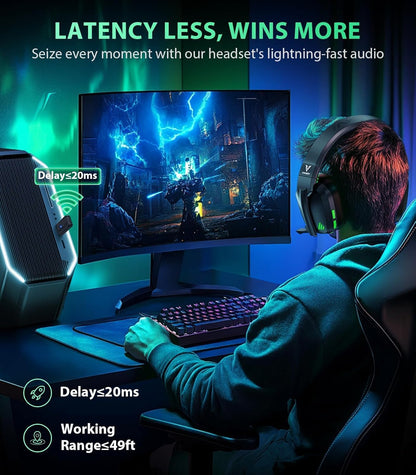 Vakedy HW11 Wireless Gaming Headset for PS5,PS4,PS4 Pro, Switch,Mac,Bluetooth 5.3 Gaming Headphones with Noise Canceling Mic,Gamer Headphones for PC,50Hr Battery (Black)