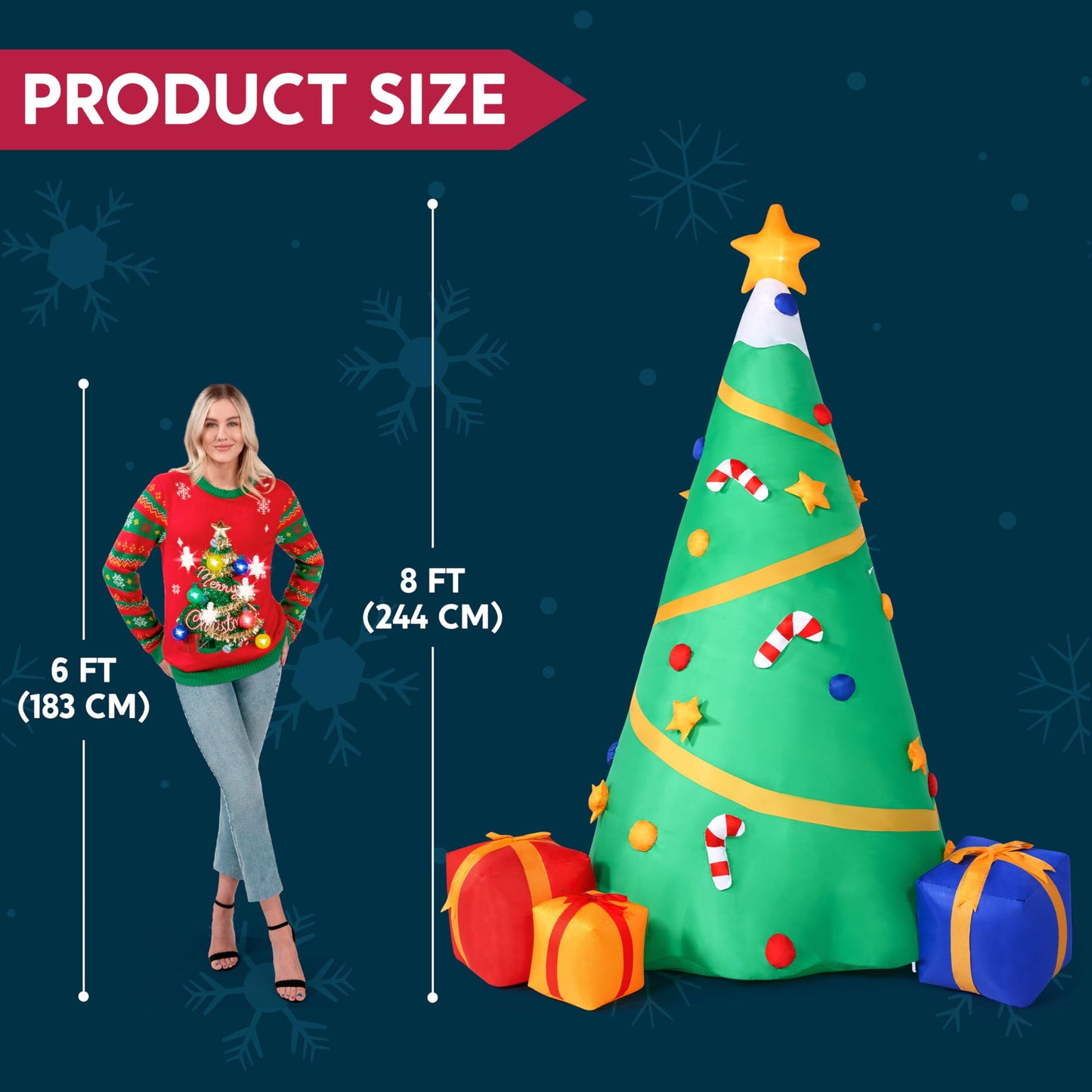 Joiedomi 8 FT Tall Christmas Inflatables Tree Decoration, Lighted Giant Christmas Tree with Build-in Projection Blow Up Self-Inflatables for Xmas Party Indoor, Outdoor, Yard, Garden, Lawn Décor