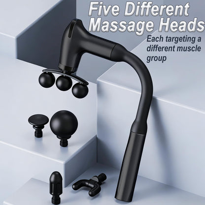 HISBO Massage Gun with Upgraded Extension Handle, Massage Gun Deep Tissue - Back Massager for Relief Deep Tissue, Muscles/Neck/Shoulders/Waist/Legs Massager,5 Replaceable Heads&9 Speed Levels (Black)