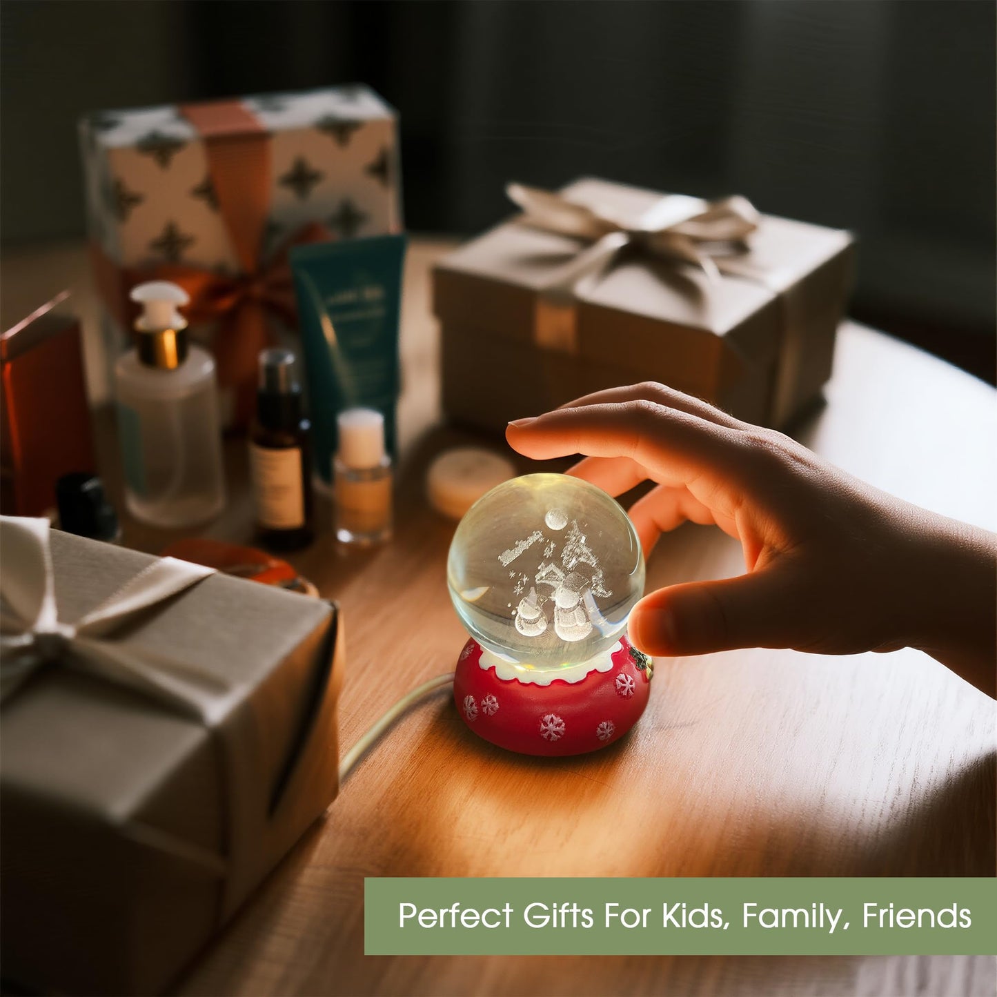L LOHAS LED 3D Crystal Ball Night Light-Laser Engraved Snowman with Red Holiday Base,Cute & Funny Christmas Night Light for Kids, 3000K Warm White for Christmas Party Decor