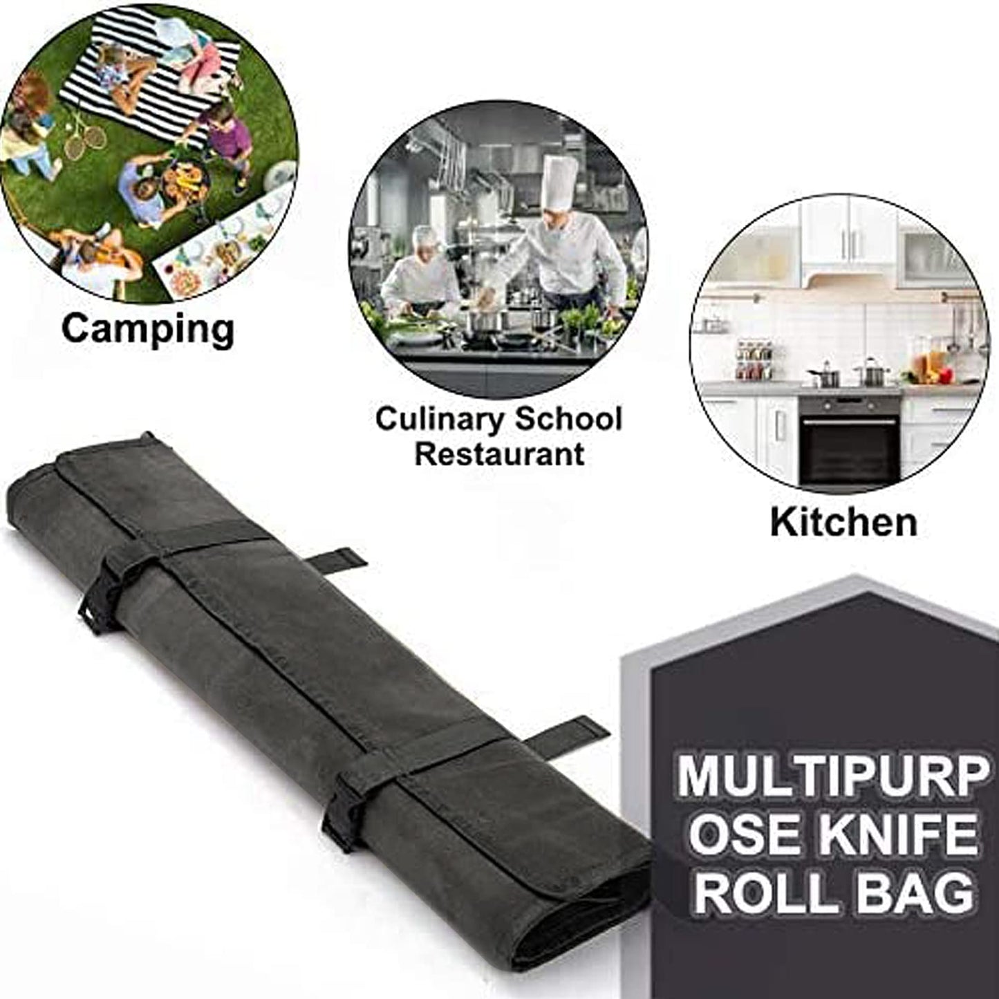HERSENT Chef’s Knife Roll Bag,Waxed Canvas Knife Cultery Carrier,Portable Chef Knife Cases,Knife Pouch Holders With 10 Slots Plus 1 Zipper Pockets Can Hold Home Kitchen Knife Tools Up To 18.8”