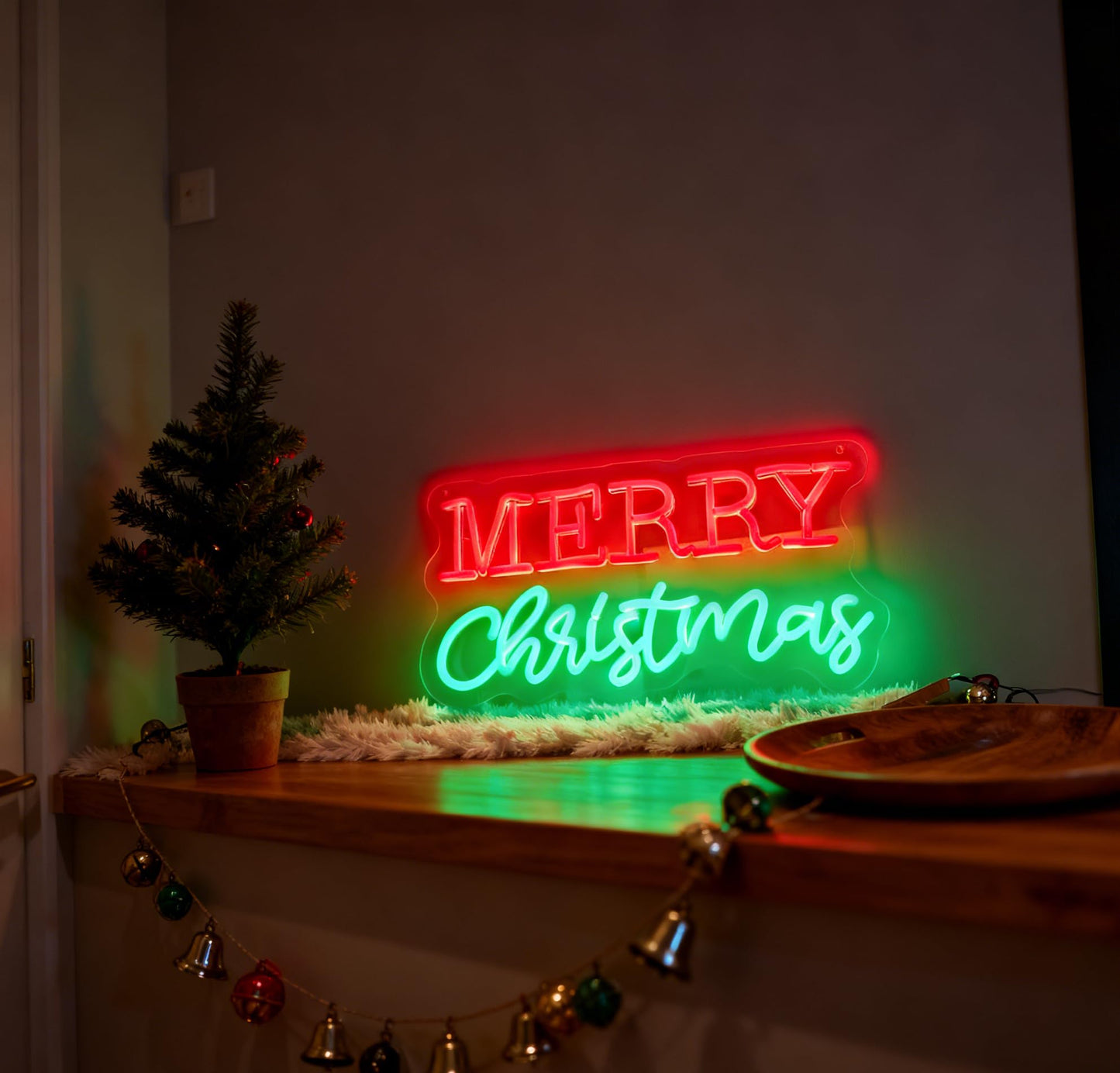 Merry Christmas LED Neon Sign, Dimmable Merry Xmas Decorative Light Holiday Theme Decor for Living Room Bedroom Party Pub Home Wall Table Festive Vibe Light Up Letters Sign, 16.5 x 7.9 In