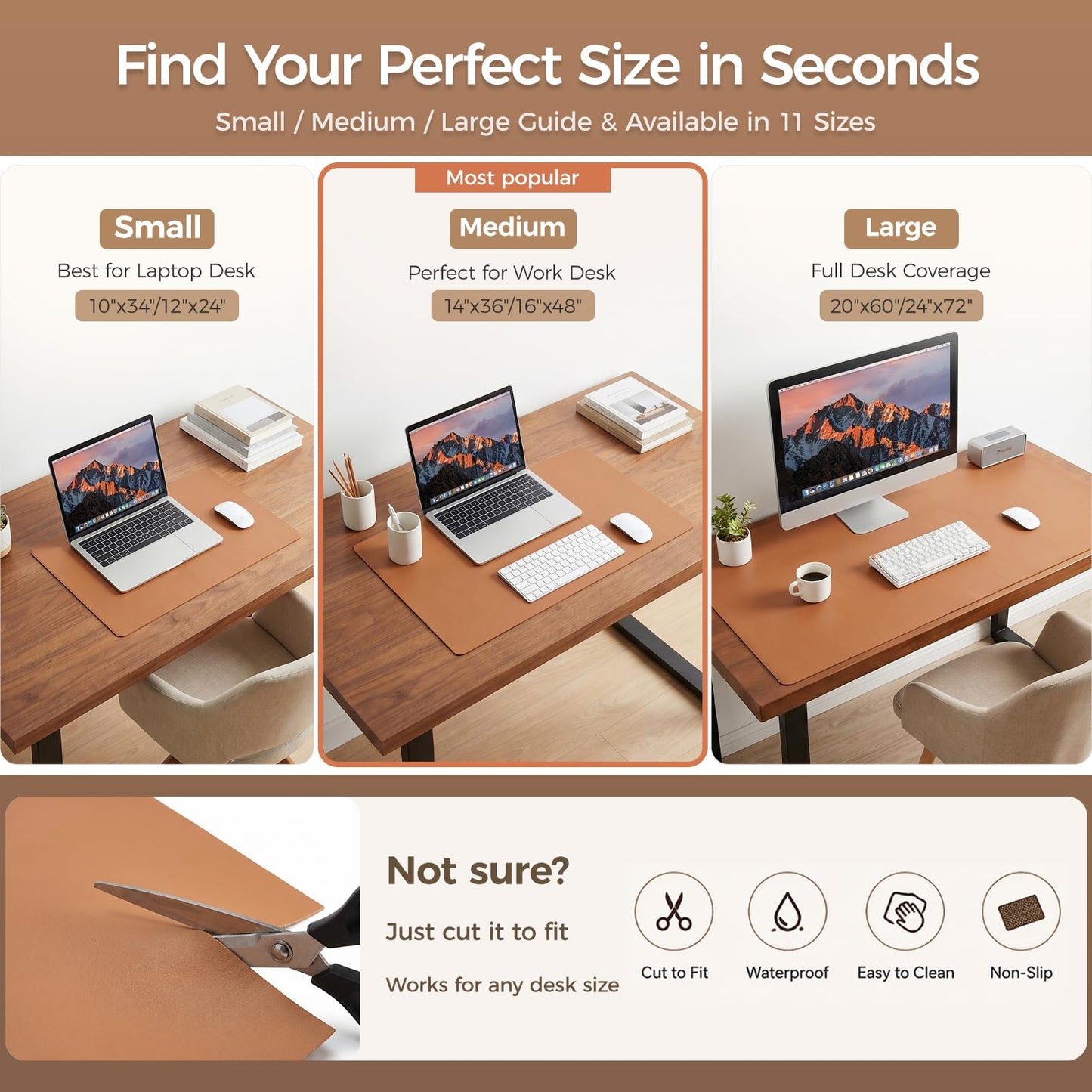 Promattoo 1.6mm Thick Leather 17x54 Inch Non-Slip Mat, Waterproof Countertop Protector, Dinner Table Runner/Cabinet Top Cover, Caramel Brown