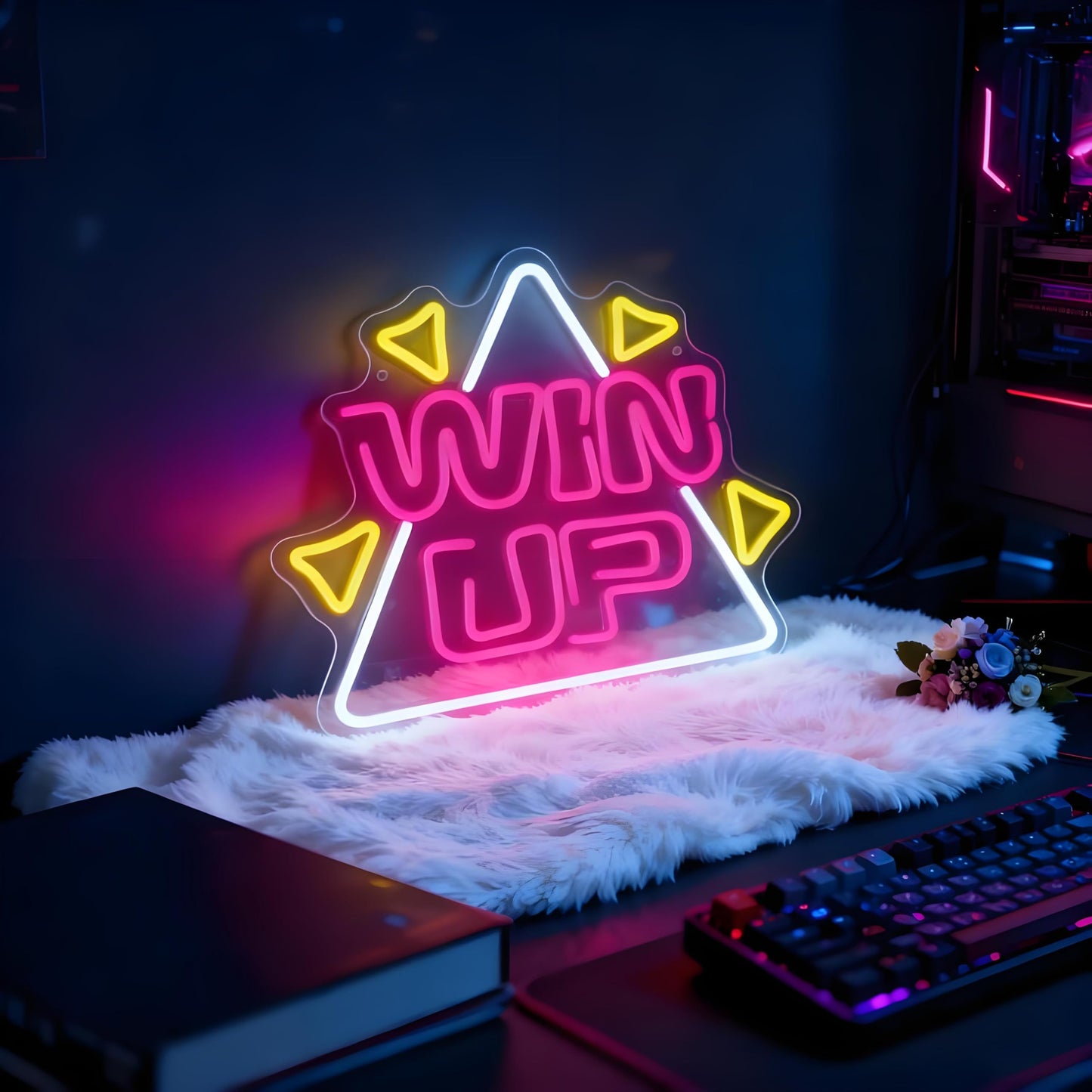 Neonawall Win Up Neon Sign for Wall Decor Pink Light Up Letters Led Sign Birthday Party Gifts Led Decorative Night Signs Motivational Room Decorations Supplies Gift for Friend Home Bedroom Dorm