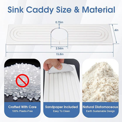 Kitchen Sink Faucet Mat, Water Absorbent Diatomite Stone Sink Tray, Diatomite