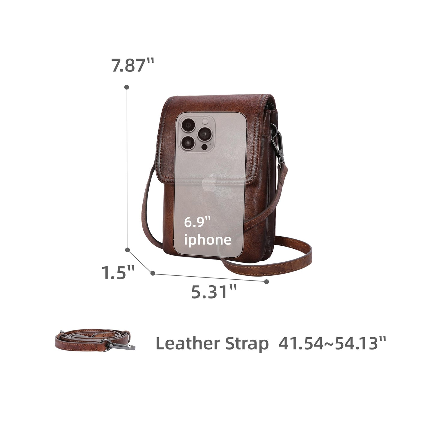 Iswee Genuine Leather Purses Travel Crossbody Bags for Women RFID Anti-Theft Zippered Satchel Bags Cell Phone Bag with Adjustable Strap (Coffee)
