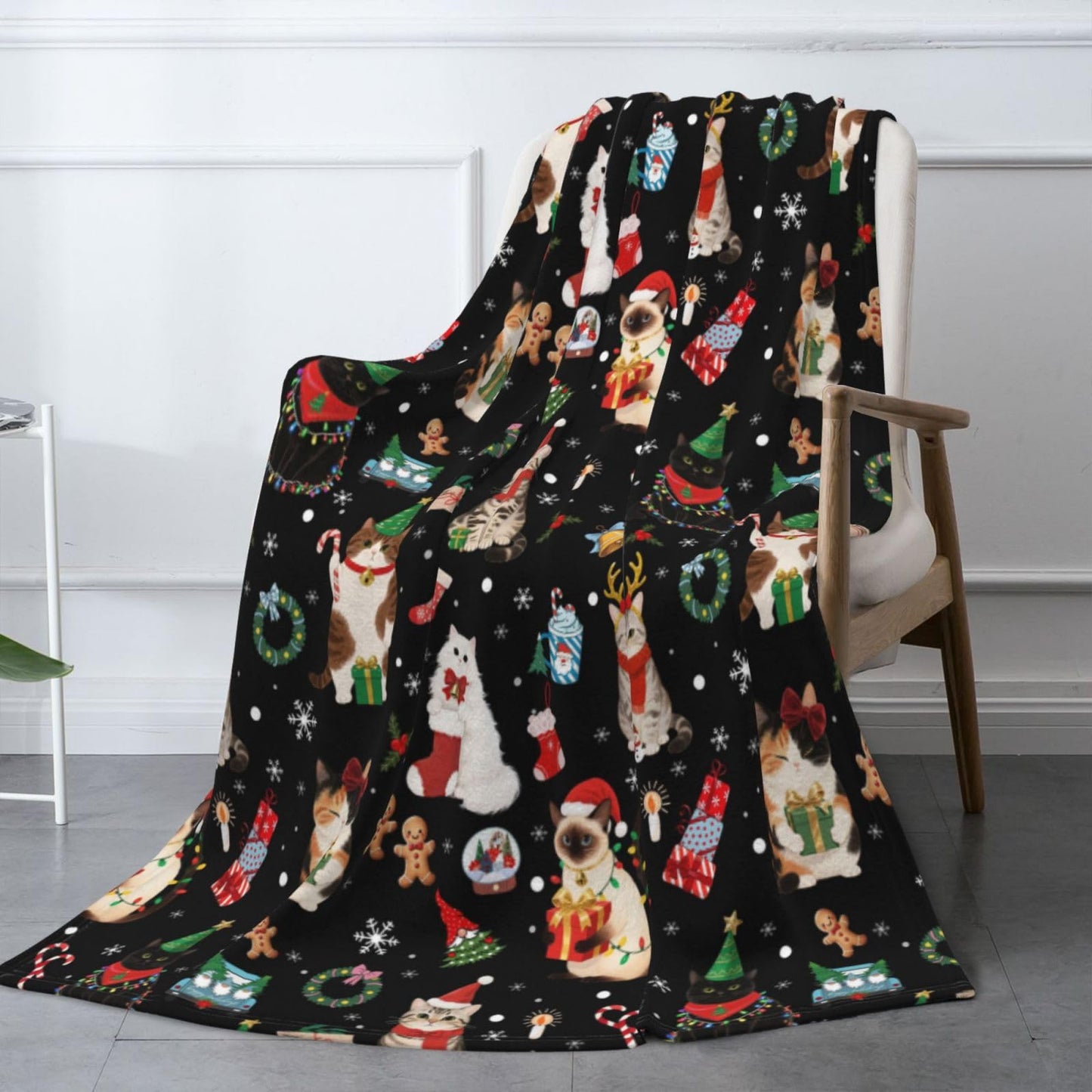 Christmas Cats Fuzzy Fleece Blanket, Soft Cozy Throw Blankets for Couch, Bed, Sofa, for Boys Girls Kids, Cat Lovers 50"x40"
