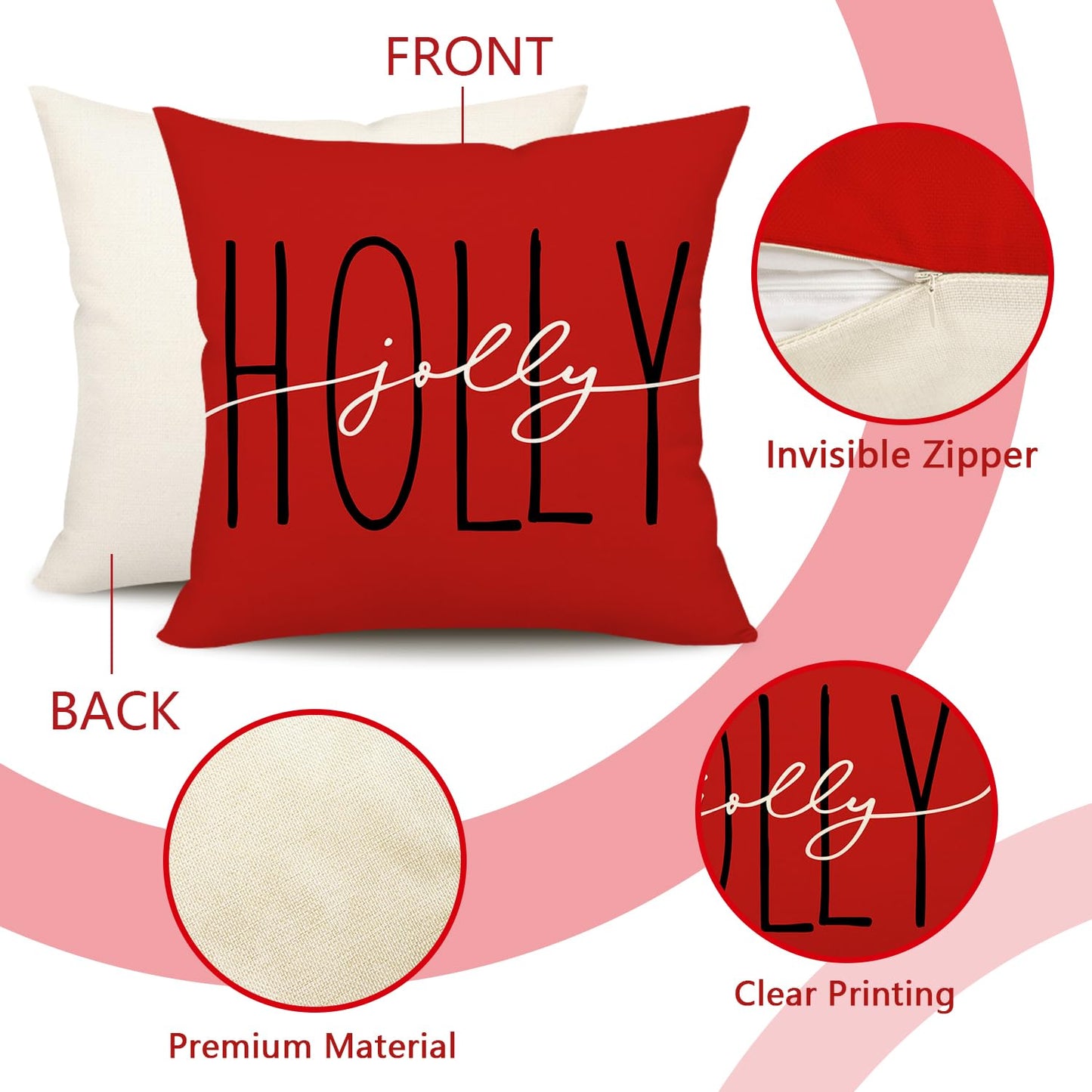 Red Black Christmas Pillow Covers 18x18 Set of 4 Farmhouse Xmas Decorations Snowman Wreath Santa Claus Tree Merry Christmas Holly Jolly Winter Holiday Decor Throw Cushion Case for Home Couch S24C27