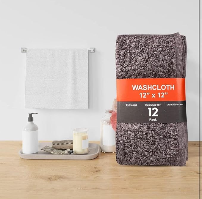 12 Pack Washcloths | Multicolour 100% Cotton Extra Absorbent Face Towels | Soft