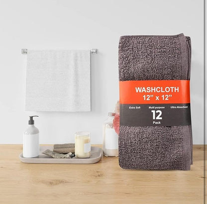 12 Pack Washcloths | Multicolour 100% Cotton Extra Absorbent Face Towels | Soft