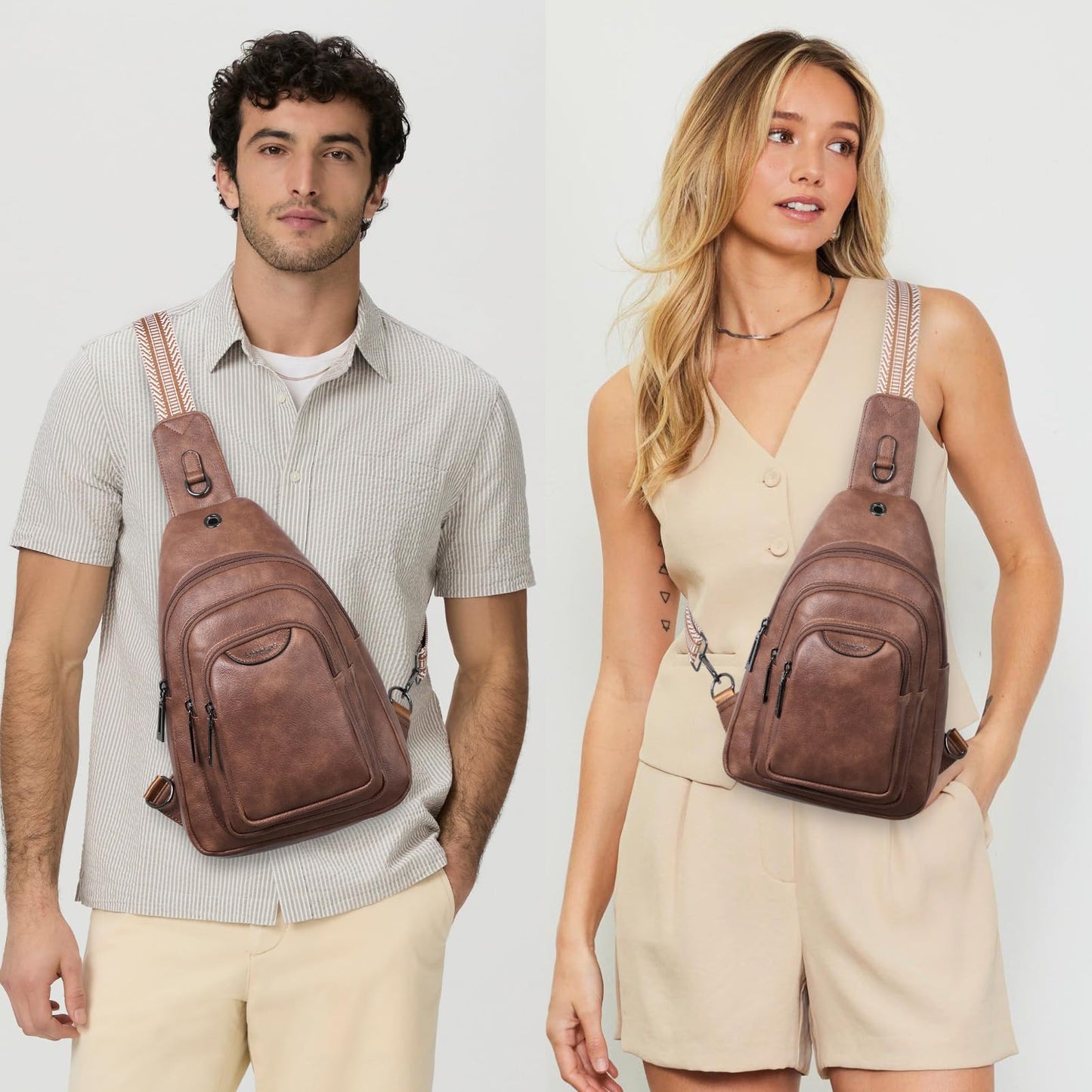 Leresas 10L Crossbody Sling Bag for Women Men Anti Theft Cross Body Fanny Pack Belt Bag Purse Gifts for Women Faux Leather, Brown