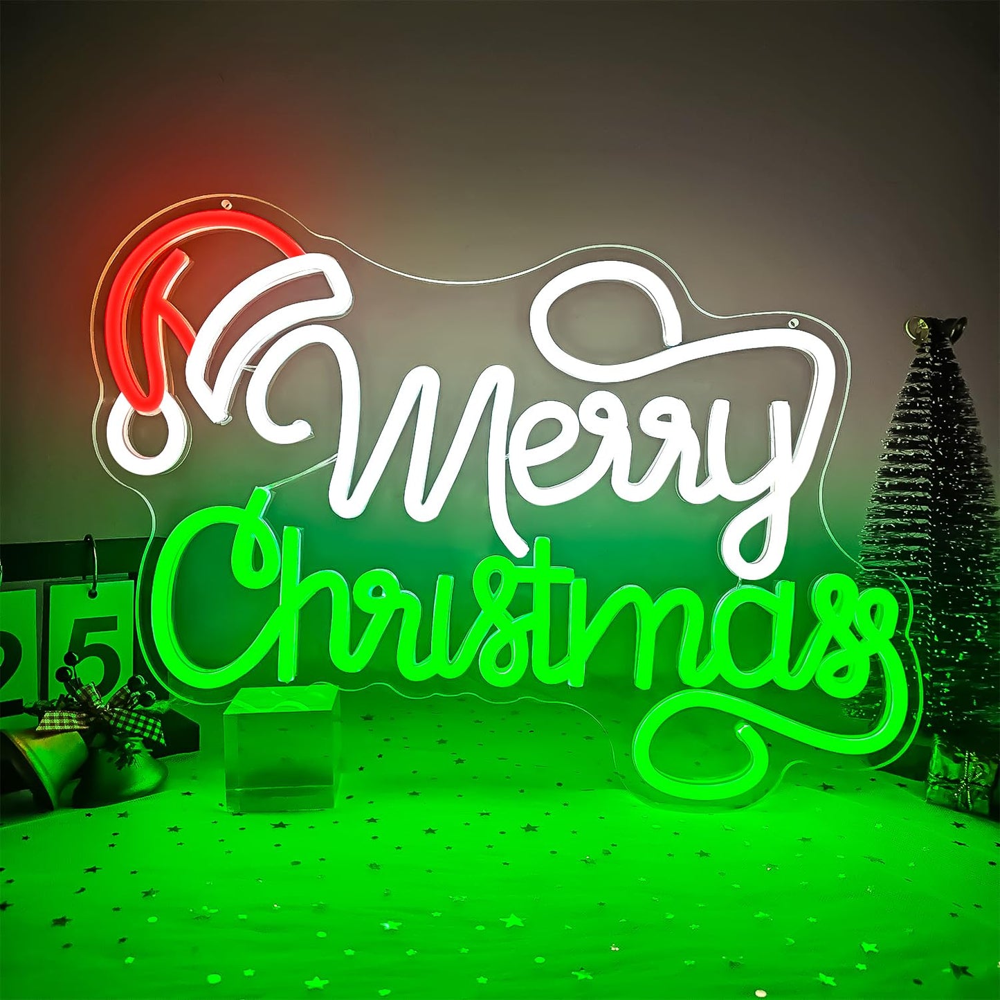 Merry Christmas Neon Sign Christmas Led Signs for Wall Decor Dimmable Santa Hat Neon Light for Party Bedroom Acrylic Holiday Light Up Signs for Window Xmas Neon Wall Art Gifts Size(12.2in*16.3in)