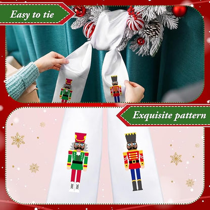 Wreath Sash for Front Door Wreath Satin Sash Blank Sashes Embroidery Monogram Yard Doorway Indoor Outdoor Wall Ribbon Bow Home Decor(White,African American Nutcracker)