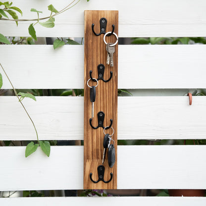 Yohsnor Vertical Key Holder for Wall - Mounted Wooden Key Rack Organizer with Hooks for Home Entryway, Laundry Room & Garage - Perfect Space-Saving Storage Solution for Keys, Wallets & Pet Leashes