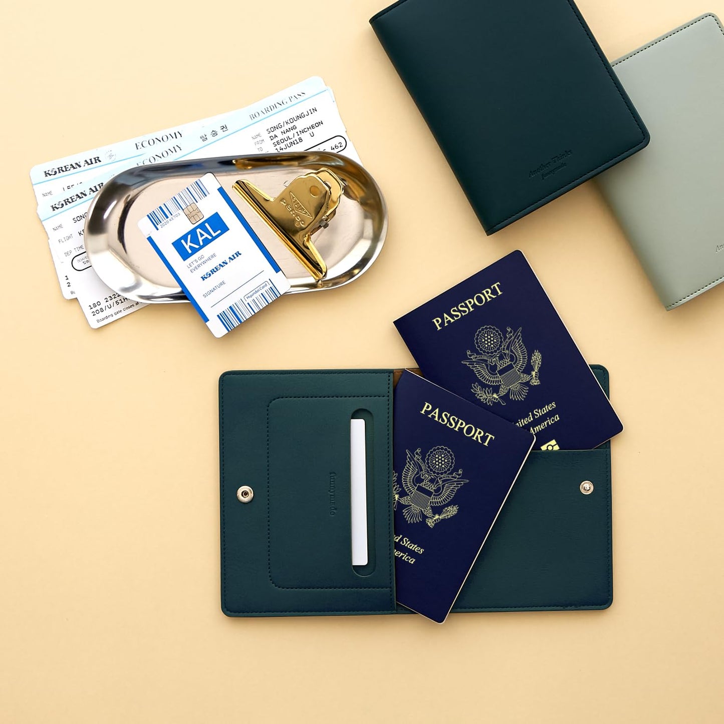 carrotez Family Travel Document Organizer – Premium RFID Blocking Leather Passport Holder & Wallet for 2 Passports, Cards, Boarding Passes & Travel Essentials – Dark Green